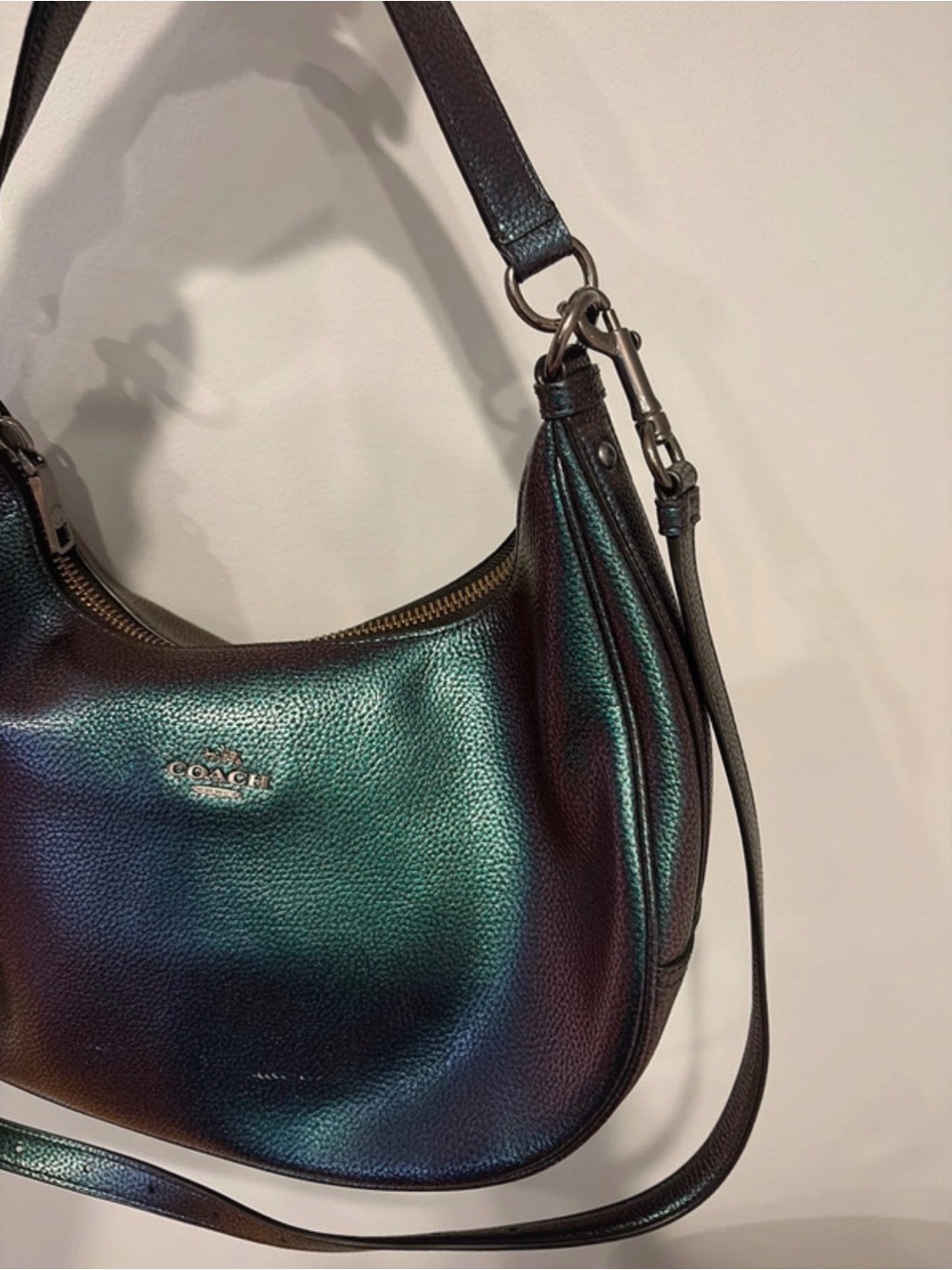 Coach Harley Iridescent Leather Hobo Bag - Teal/Green Shimmer RARE - Picture 6 of 9